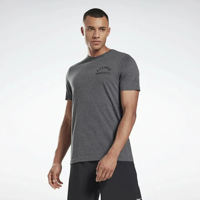 TShirts and Graphic Tees Mens Reebok Weightlifting TShirt Dark Grey Heather