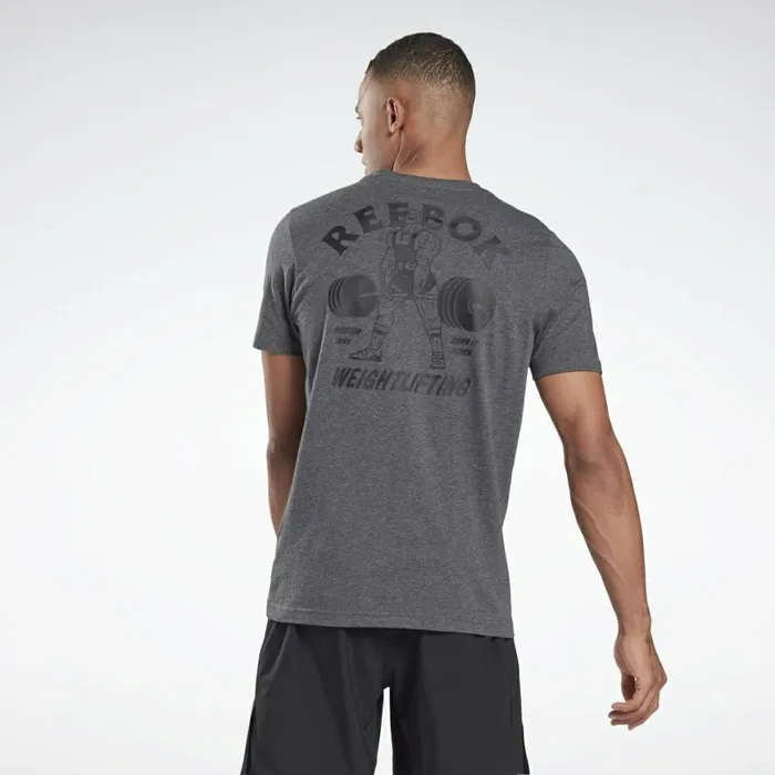 TShirts and Graphic Tees Mens Reebok Weightlifting TShirt Dark Grey Heather