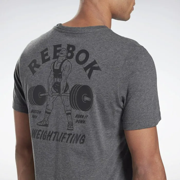 TShirts and Graphic Tees Mens Reebok Weightlifting TShirt Dark Grey Heather