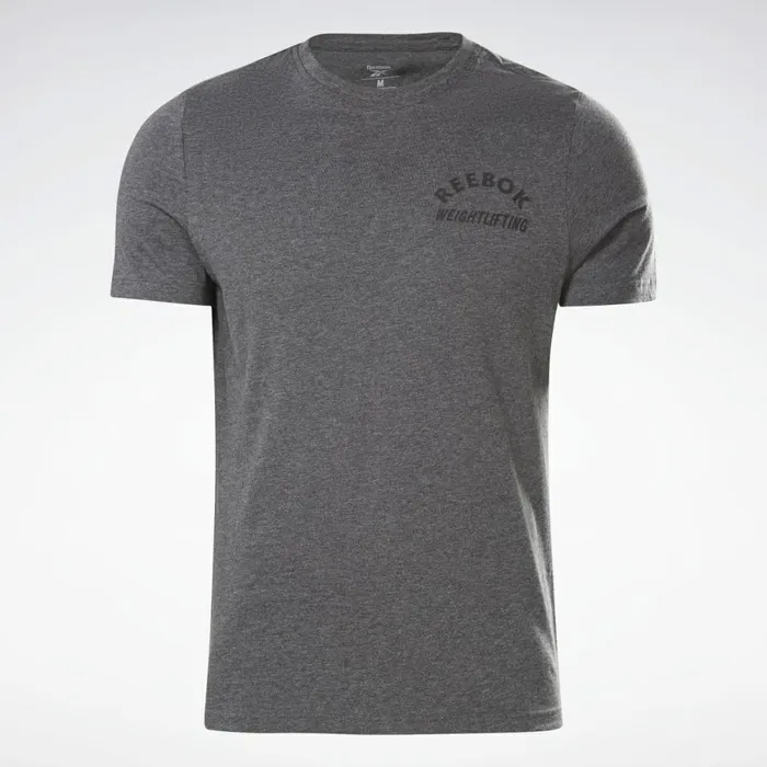 TShirts and Graphic Tees Mens Reebok Weightlifting TShirt Dark Grey Heather