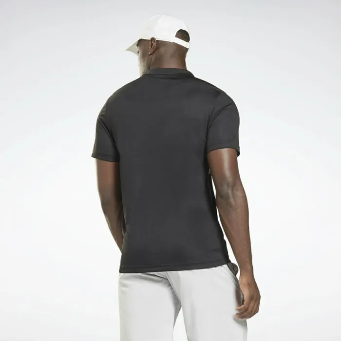 TShirts and Graphic Tees Mens Reebok Workout Ready Striped Polo Shirt Black Cold Grey 6