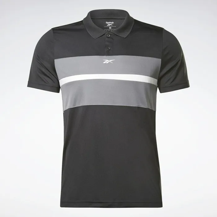 TShirts and Graphic Tees Mens Reebok Workout Ready Striped Polo Shirt Black Cold Grey 6
