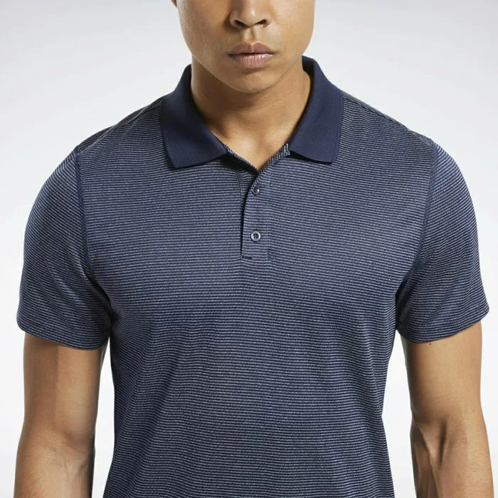 TShirts and Graphic Tees Mens Reebok Workout Ready Striped Polo Shirt Vector Navy