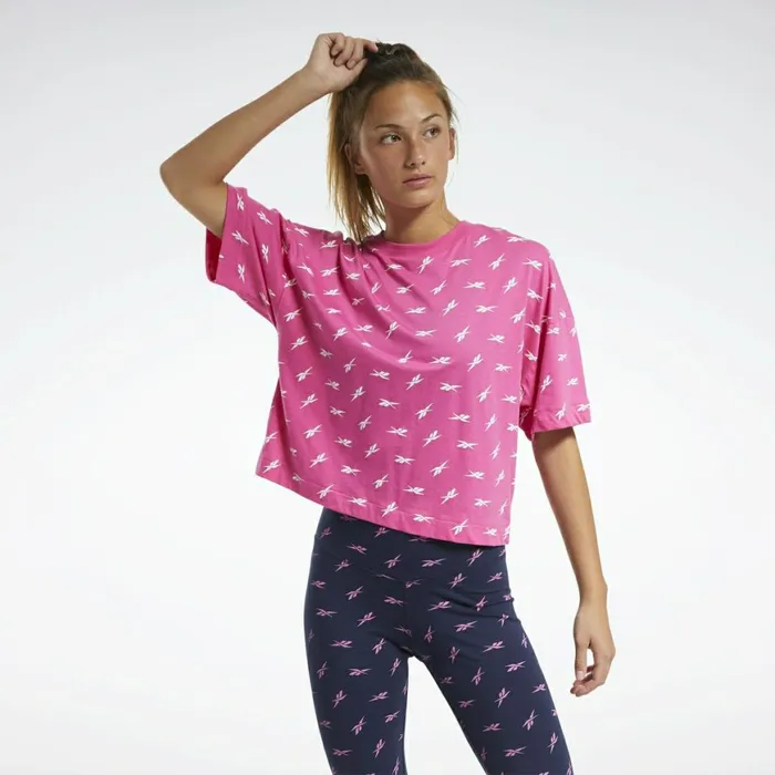 TShirts and Graphic Tees Womens Reebok Allover Vector Tee Proud Pink Ctn