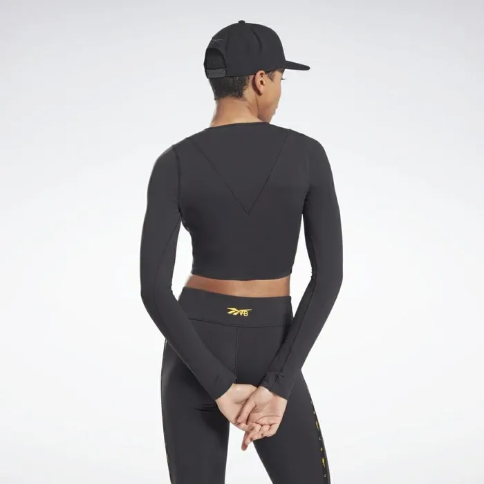 TShirts and Graphic Tees Womens Reebok VB Logo Long Sleeve Crop Top Black