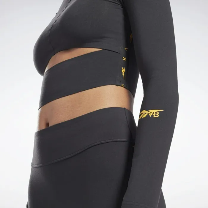 TShirts and Graphic Tees Womens Reebok VB Logo Long Sleeve Crop Top Black