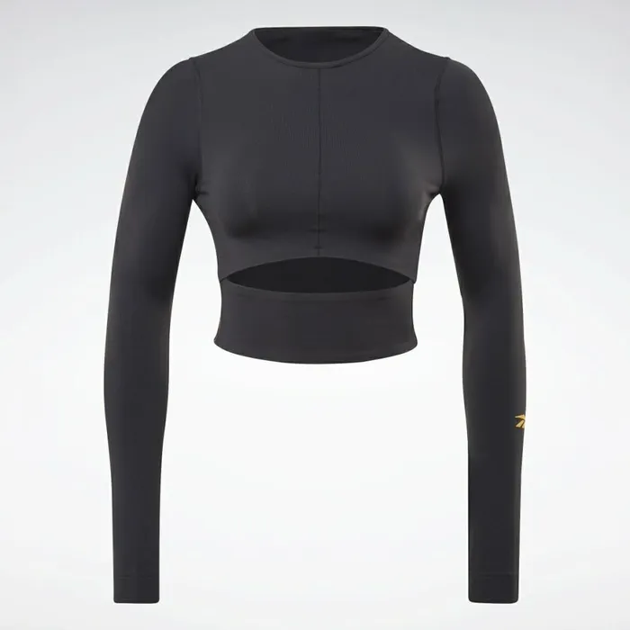 TShirts and Graphic Tees Womens Reebok VB Logo Long Sleeve Crop Top Black