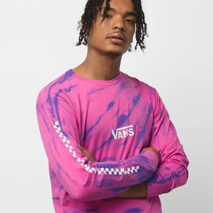 TShirts and Tanks Men Vans Tie Dye Checker Long Sleeve TShirt Fuchsia Purple Tie Dye
