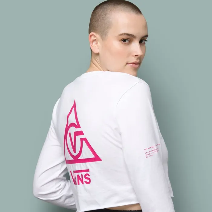 TShirts and Tanks Women Vans 66 Supply Tri Long Sleeve Boyfriend Crop Tee White
