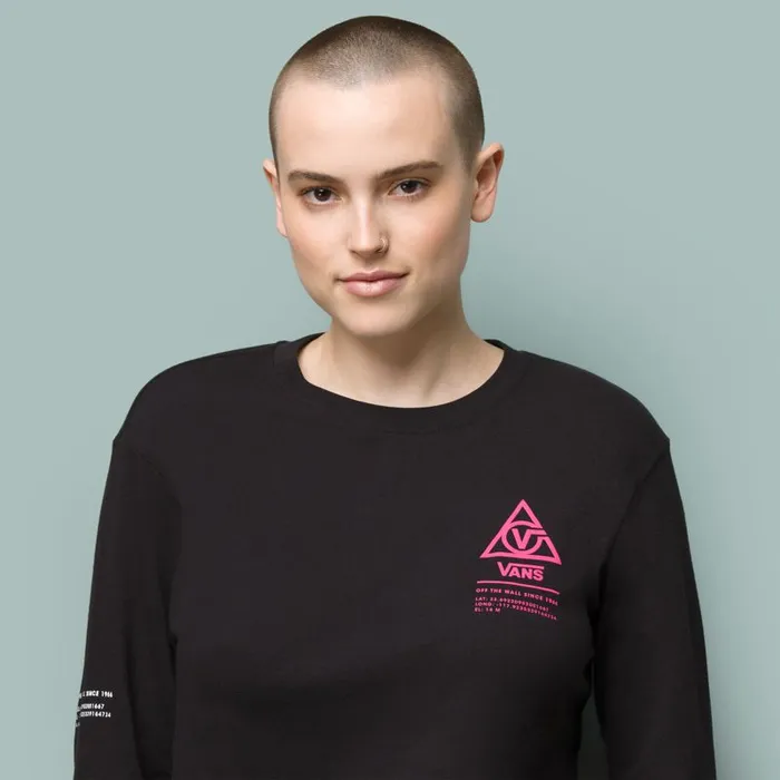TShirts and Tanks Women Vans 66 Supply Tri Long Sleeve Boyfriend Tee Black