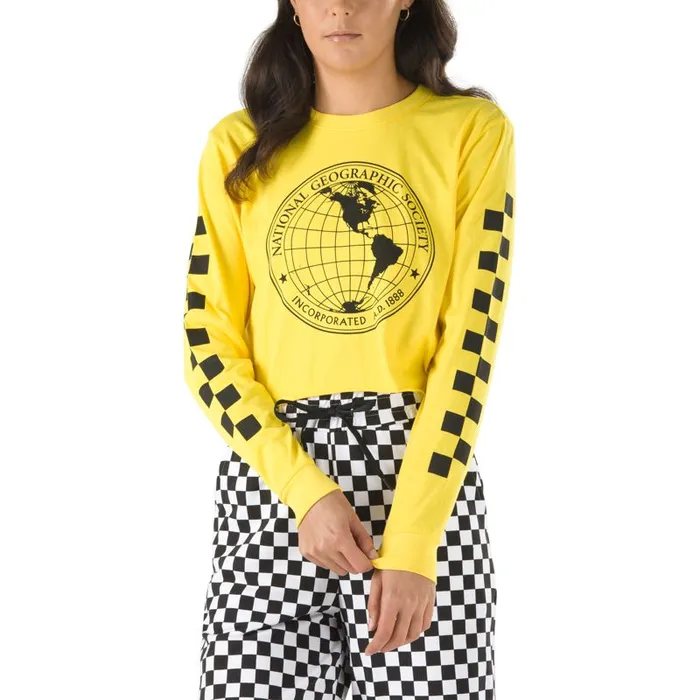 TShirts and Tanks Women Vans National Geographic Long Sleeve Cropped Tee Cyber Yellow