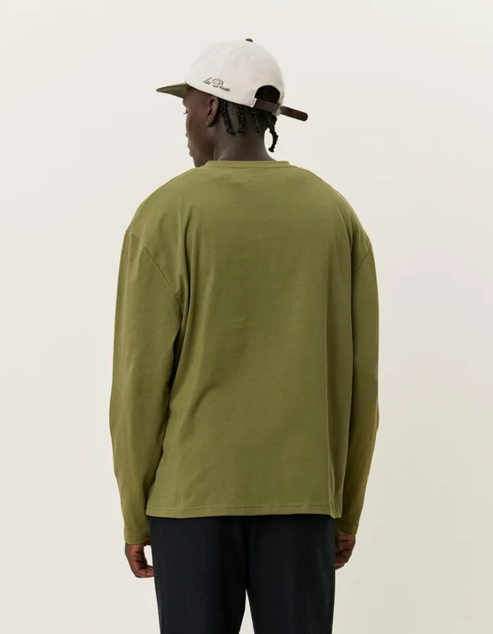 Tshirts Men Les Deux Crew LS TShirt 8211 Chive GreenLight Ivory