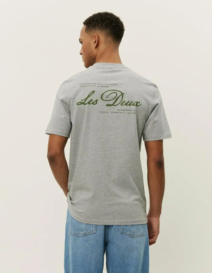 Tshirts Men Les Deux Scandinavian TShirt 8211 Light Grey MelangeChive Green
