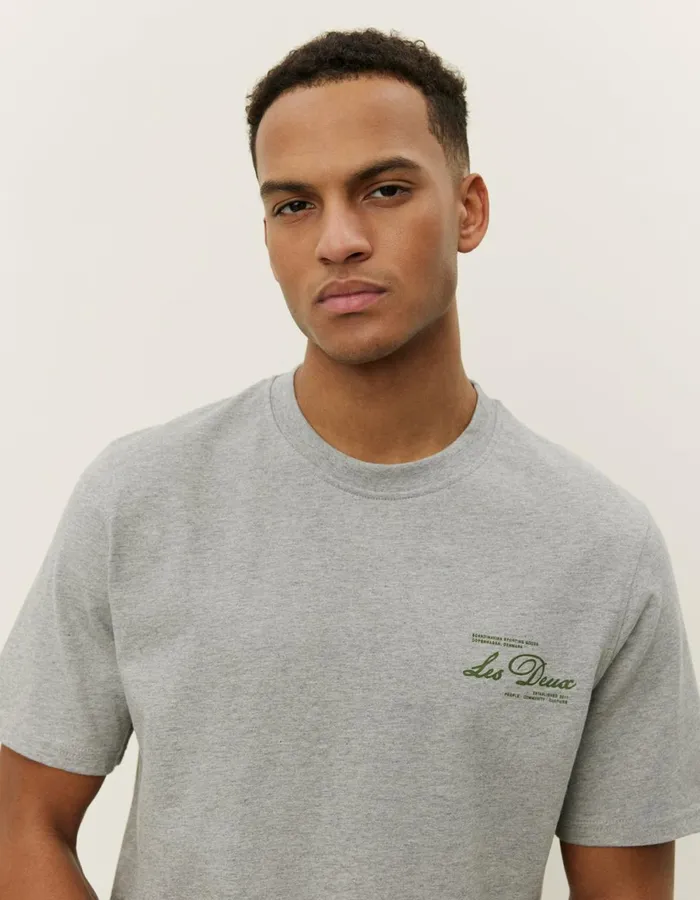 Tshirts Men Les Deux Scandinavian TShirt 8211 Light Grey MelangeChive Green