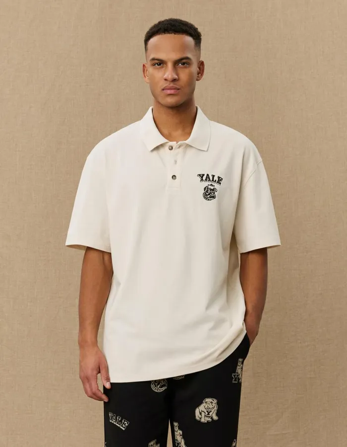 Tshirts Men Les Deux Yale Bulldog Polo SS 8211 IvoryBlack