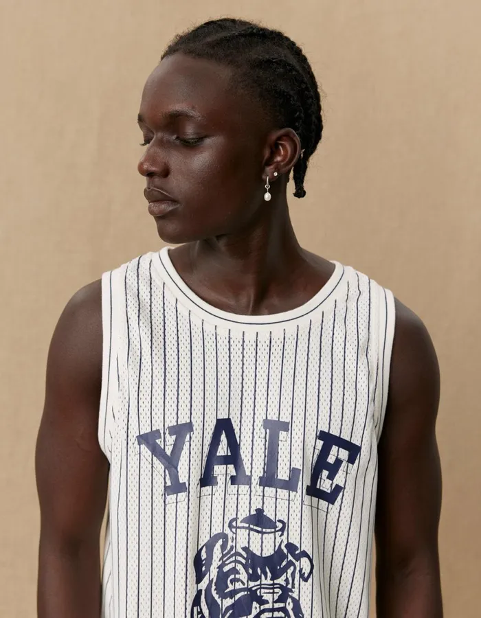 Tshirts Men Les Deux Yale Printed Mesh Tanktop 8211 IvoryDark Navy