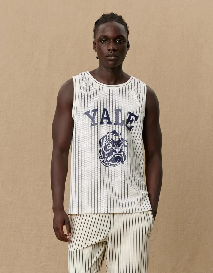 Tshirts Men Les Deux Yale Printed Mesh Tanktop 8211 IvoryDark Navy