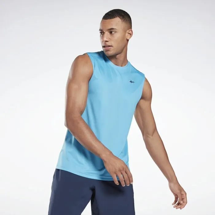 Tank Tops Mens Reebok Workout Ready Sleeveless Tech TShirt Aqua
