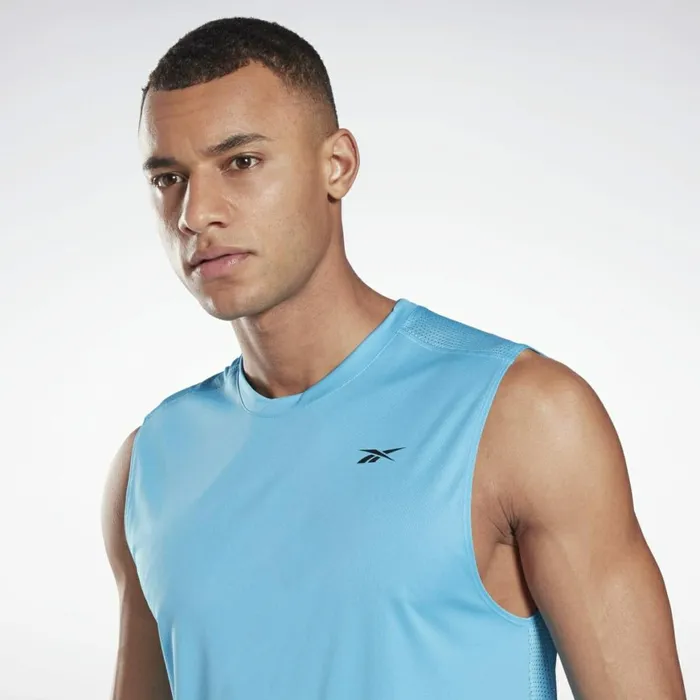 Tank Tops Mens Reebok Workout Ready Sleeveless Tech TShirt Aqua