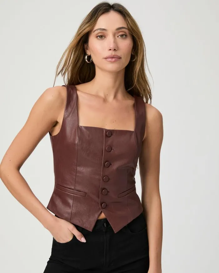 Tops and Blouses Women PAIGE Irene Top 8211 Rum Raisin Faux Leather