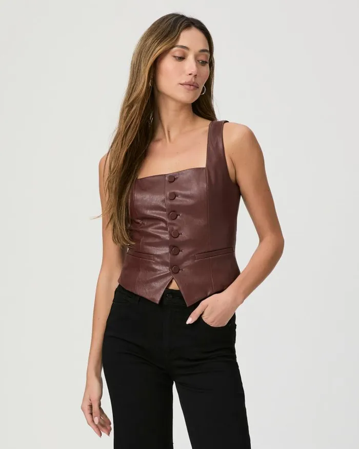 Tops and Blouses Women PAIGE Irene Top 8211 Rum Raisin Faux Leather Tops and Blouses Women PAIGE Irene Top 8211 Rum Raisin Faux Leather