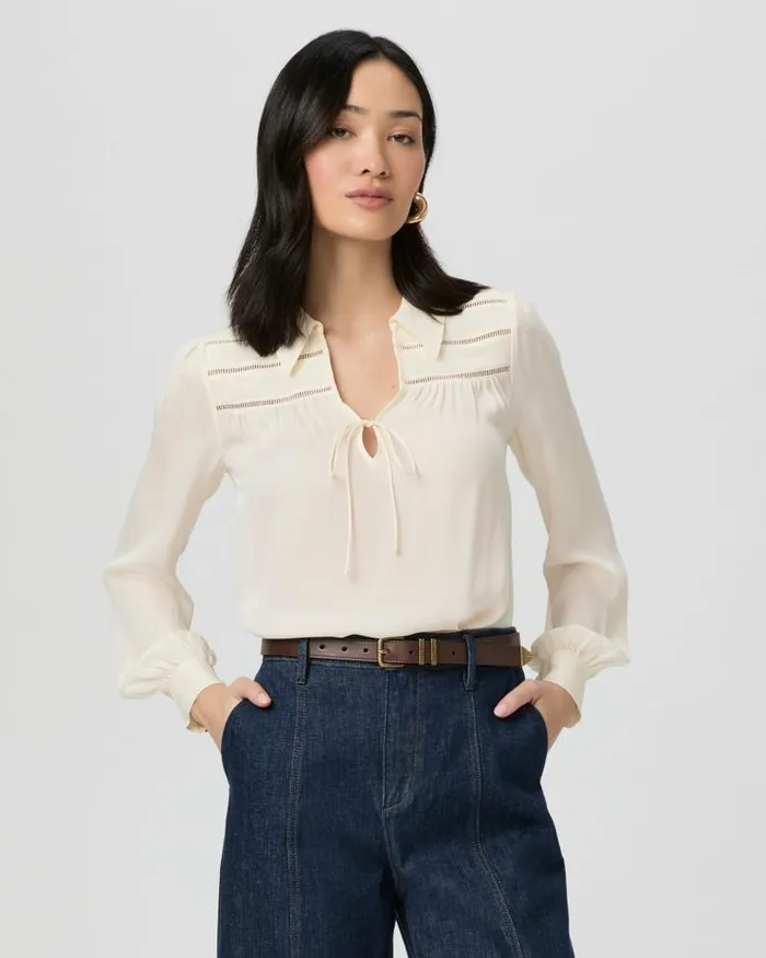 Tops and Blouses Women PAIGE Marabella Blouse 8211 Buttercream Silk