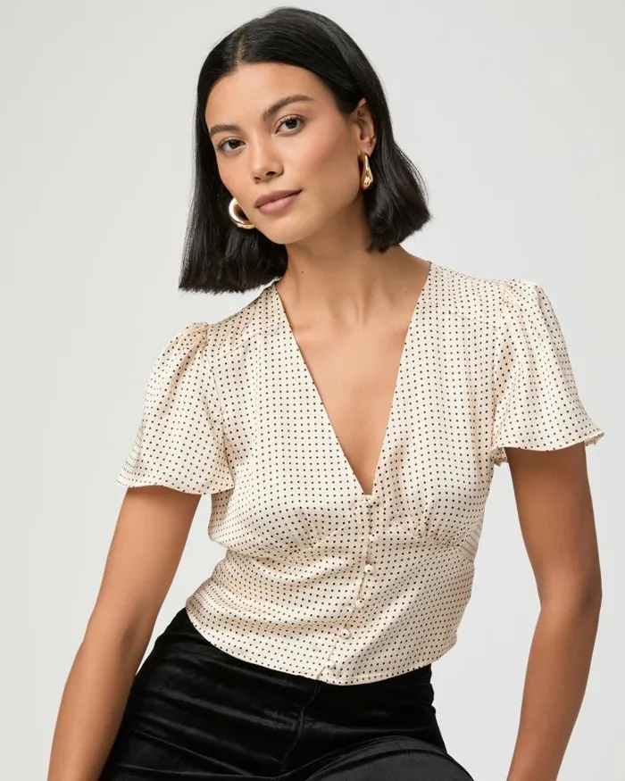 Tops and Blouses Women PAIGE Miso Top 8211 TravertineBlack Silk