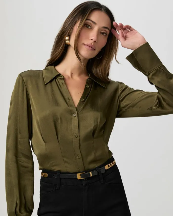 Tops and Blouses Women PAIGE Nelly Shirt 8211 Spanish Moss Satin