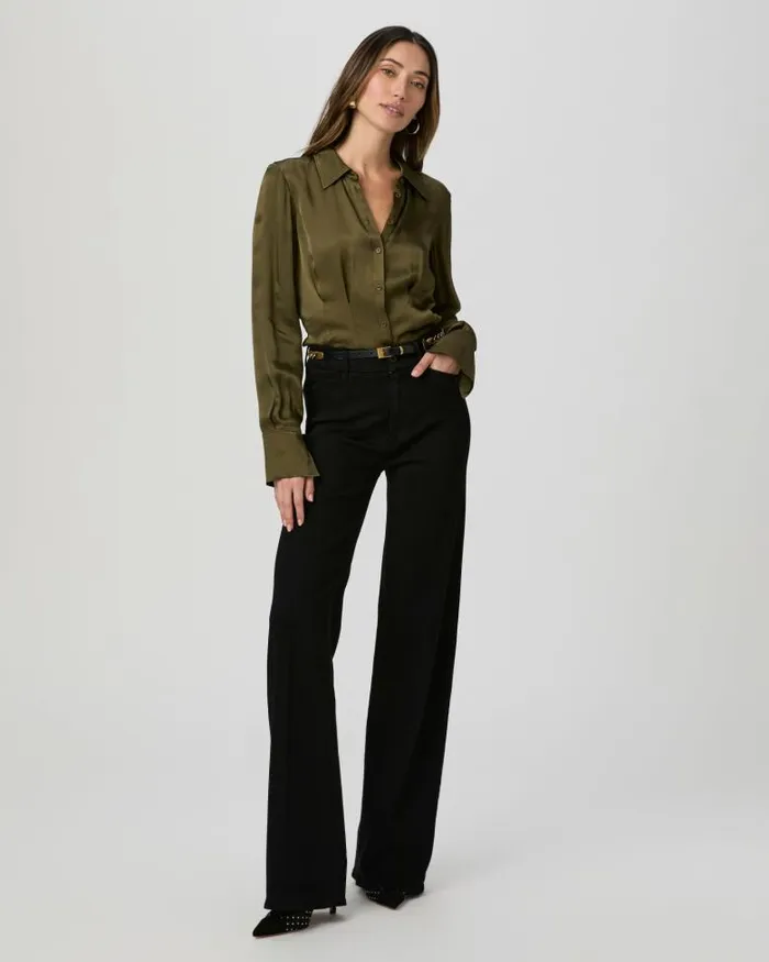 Tops and Blouses Women PAIGE Nelly Shirt 8211 Spanish Moss Satin Tops and Blouses Women PAIGE Nelly Shirt 8211 Spanish Moss Satin