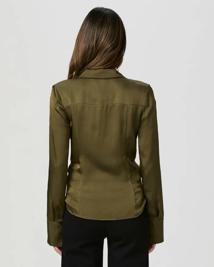 Tops and Blouses Women PAIGE Nelly Shirt 8211 Spanish Moss Satin Tops and Blouses Women PAIGE Nelly Shirt 8211 Spanish Moss Satin