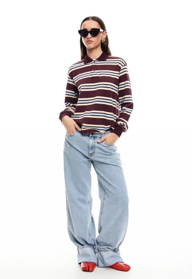 Tops Women Lioness Fashion LEISURE LONG SLEEVE POLO Chocolate Multi