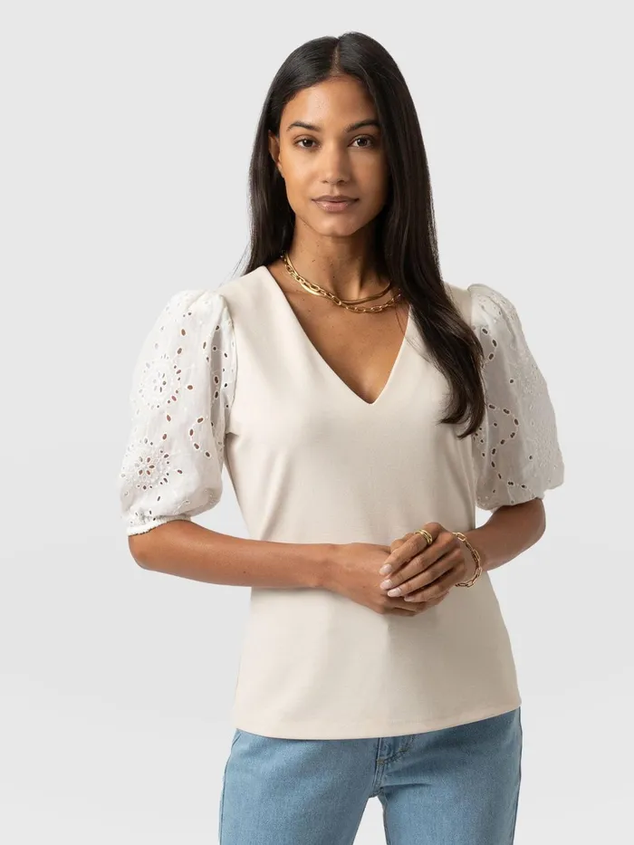Tori Puff Sleeve Top 8211 Cream Broderie Cream Broderie Women Saint And Sofia Casual Tops