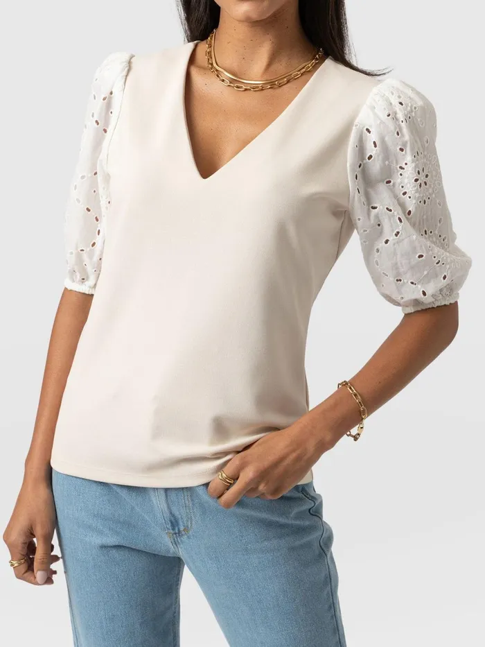 Tori Puff Sleeve Top 8211 Cream Broderie Cream Broderie Women Saint And Sofia Casual Tops