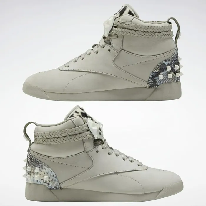 Training Shoes Womens Reebok Freestyle Hi Shoes Shady Grey Shady Grey Fearless Purple