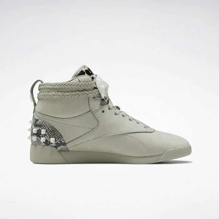 Training Shoes Womens Reebok Freestyle Hi Shoes Shady Grey Shady Grey Fearless Purple