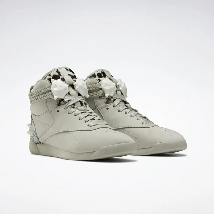 Training Shoes Womens Reebok Freestyle Hi Shoes Shady Grey Shady Grey Fearless Purple