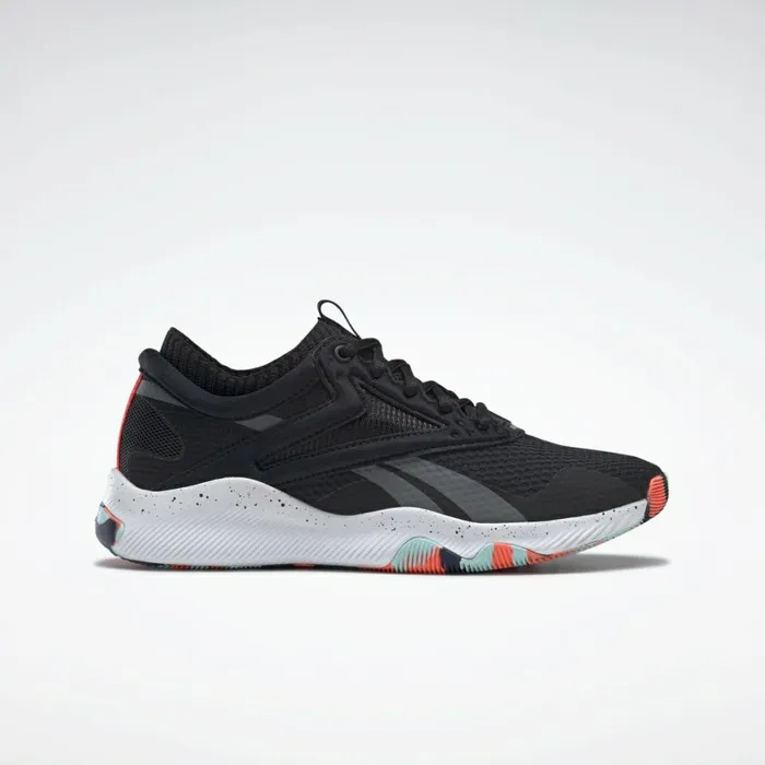 Training Shoes Womens Reebok HIIT Shoes Black White Orange Flare