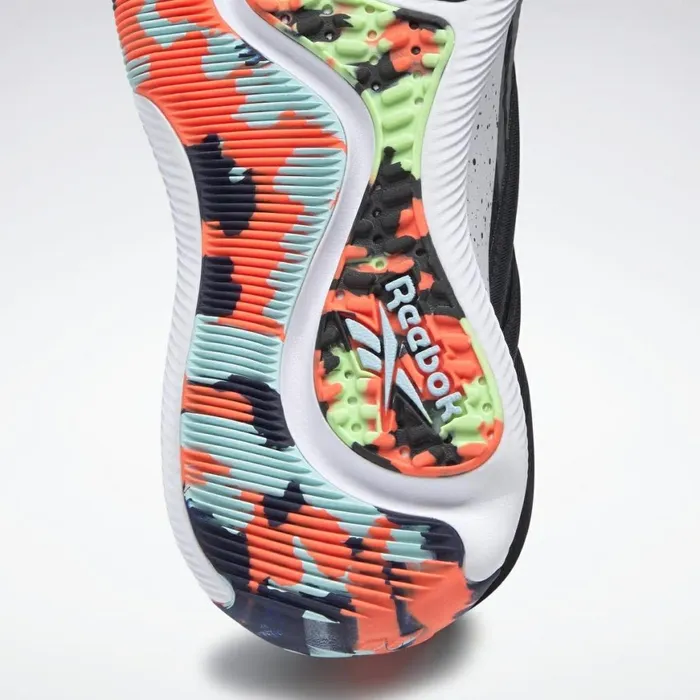 Training Shoes Womens Reebok HIIT Shoes Black White Orange Flare