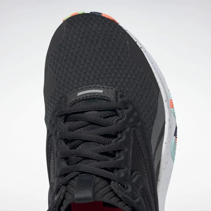 Training Shoes Womens Reebok HIIT Shoes Black White Orange Flare