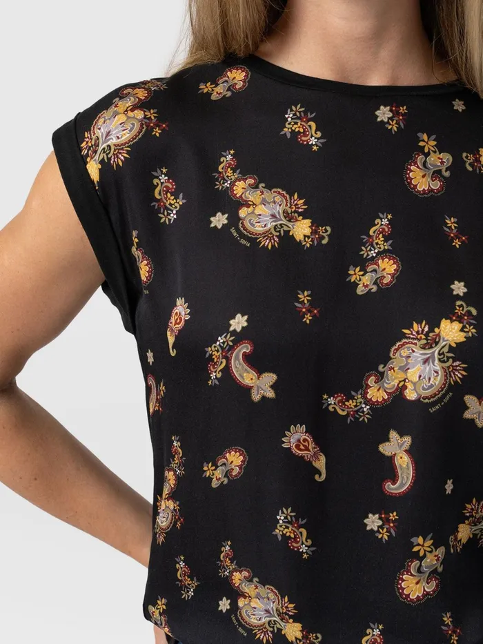 Turn Up Contrast Tee 8211 Black Paisley Black Paisley Women Saint And Sofia TShirts and Tanks