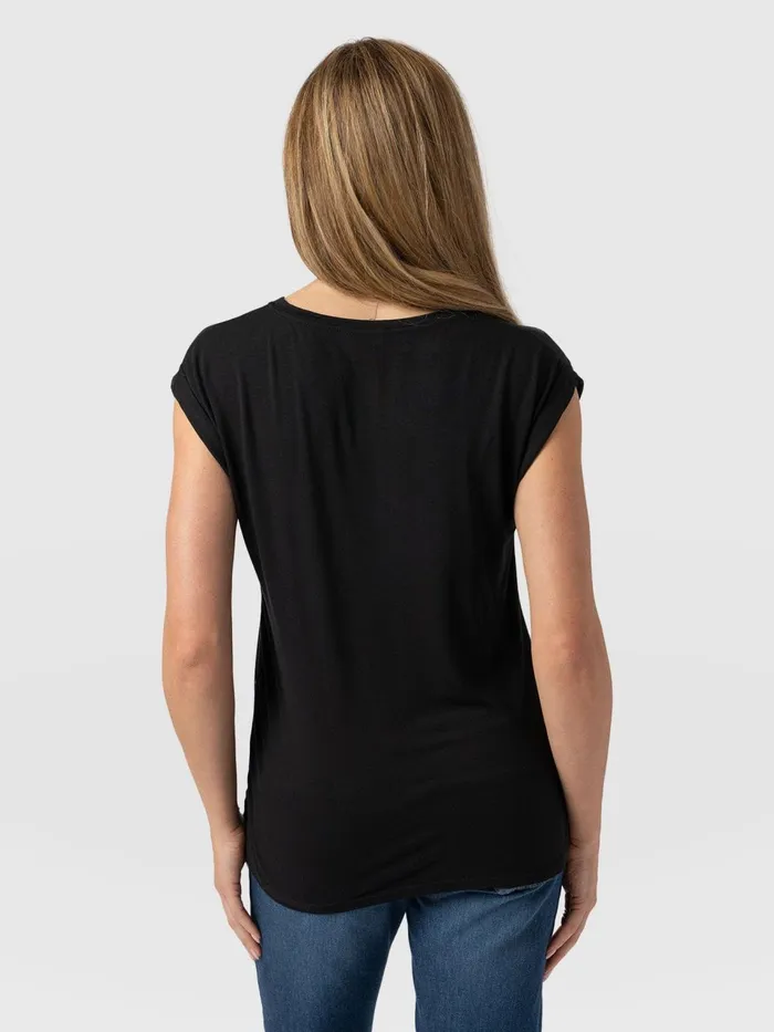 Turn Up Contrast Tee 8211 Black Paisley Black Paisley Women Saint And Sofia TShirts and Tanks
