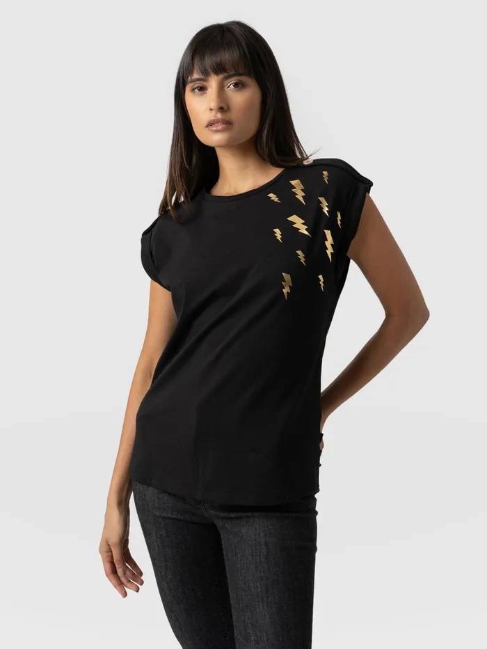 Turn Up Tee 8211 Black Lightning Black Lightning Women Saint And Sofia TShirts and Tanks Turn Up Tee 8211 Black Lightning Black Lightning Women Saint And Sofia TShirts and Tanks