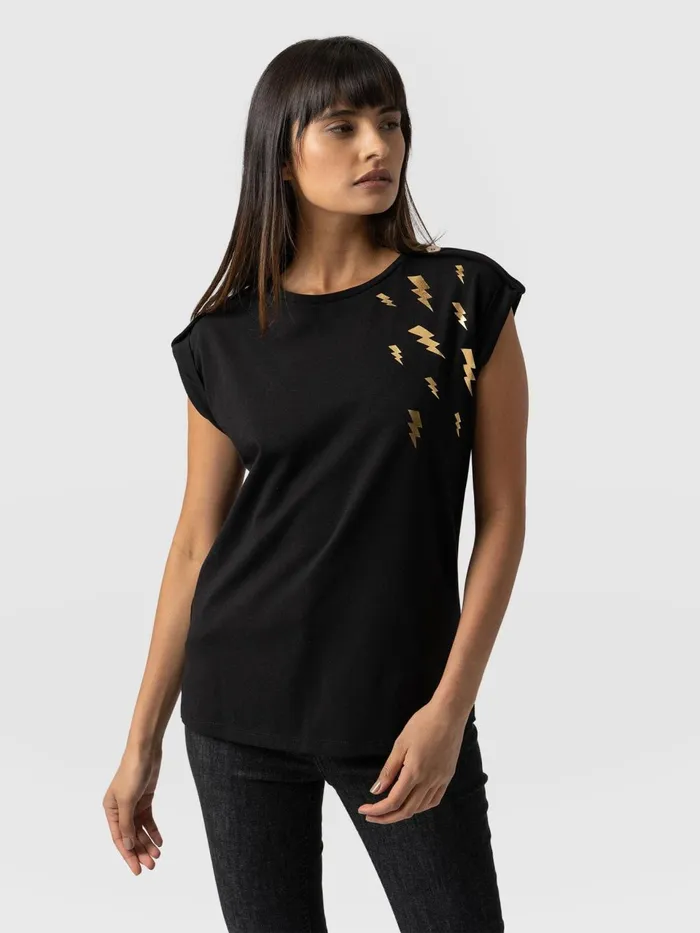 Turn Up Tee 8211 Black Lightning Black Lightning Women Saint And Sofia TShirts and Tanks