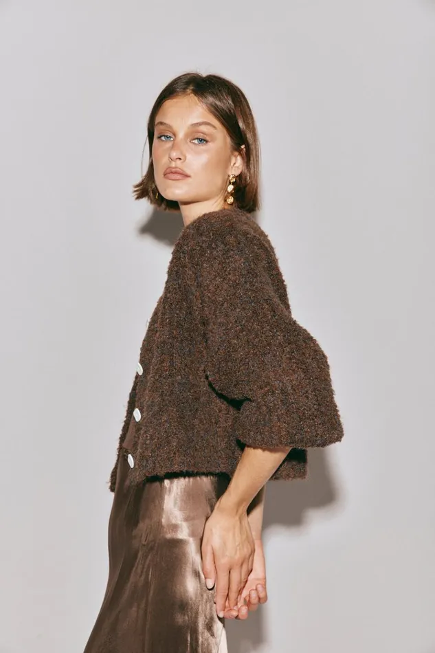 VRG GRL JumpersSweaters Elsie Knit Cardigan Chocolate 8211 Women VRG GRL JumpersSweaters Elsie Knit Cardigan Chocolate 8211 Women