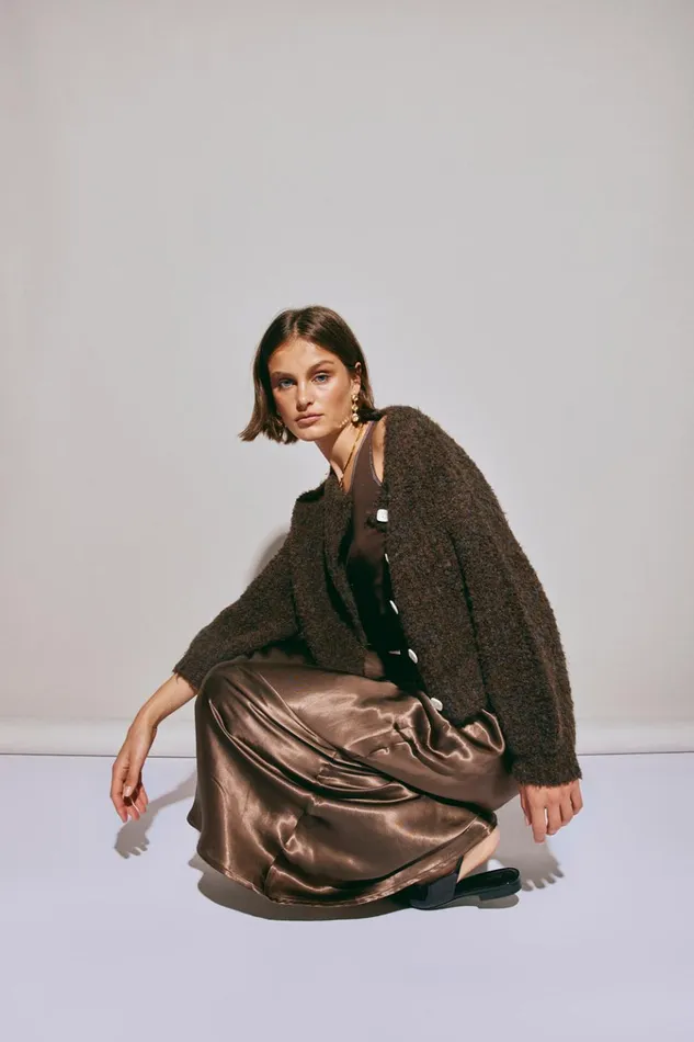 VRG GRL JumpersSweaters Elsie Knit Cardigan Chocolate 8211 Women VRG GRL JumpersSweaters Elsie Knit Cardigan Chocolate 8211 Women