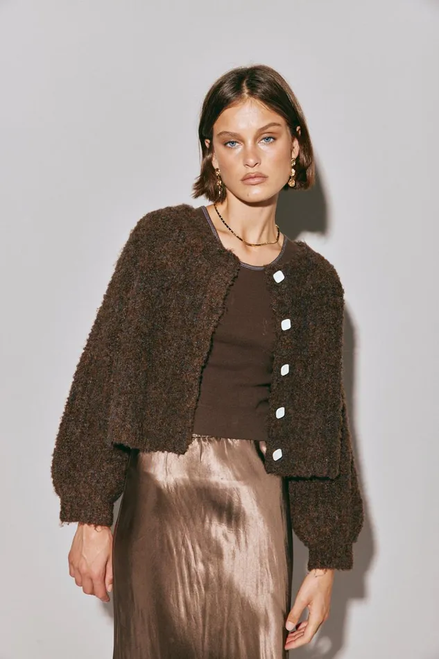 VRG GRL JumpersSweaters Elsie Knit Cardigan Chocolate 8211 Women VRG GRL JumpersSweaters Elsie Knit Cardigan Chocolate 8211 Women