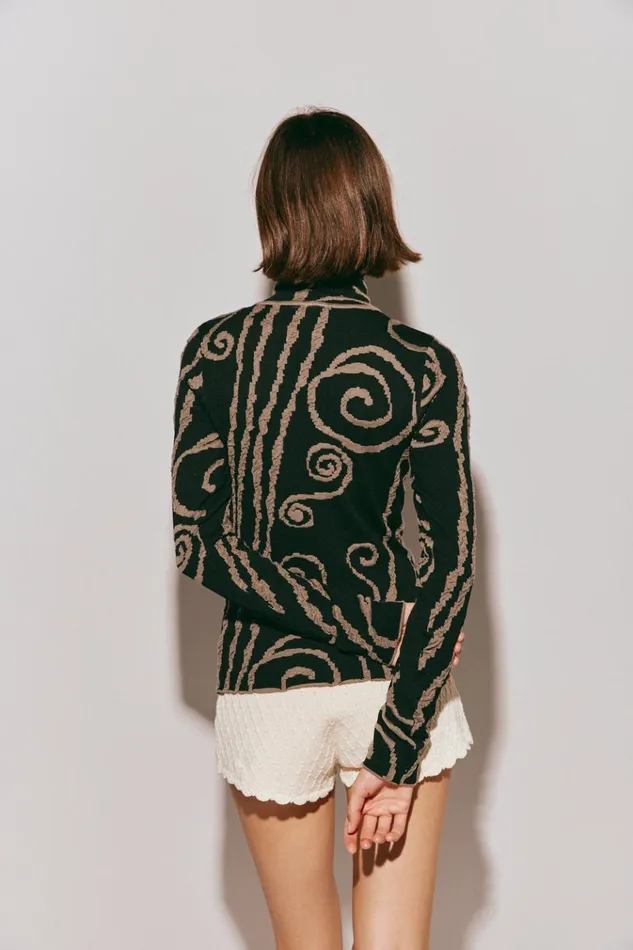 VRG GRL Long Sleeve Ivy Muse Knit Skivvy Black Swirl 8211 Women VRG GRL Long Sleeve Ivy Muse Knit Skivvy Black Swirl 8211 Women