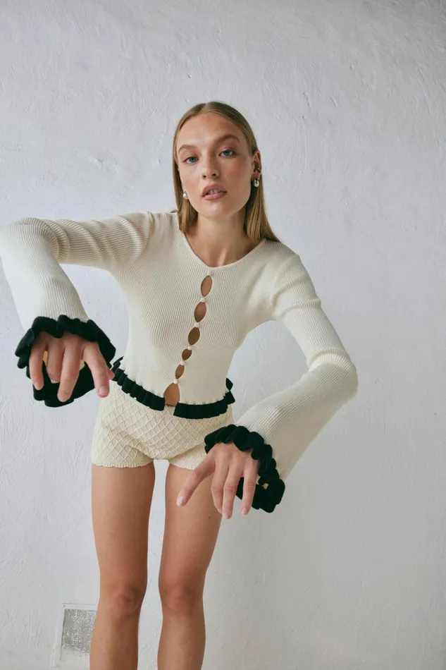 VRG GRL Long Sleeve Zoey Knit Top Cream 8211 Women