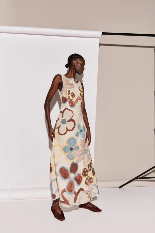 VRG GRL MidiMaxi Dresses Art Of Bloom Linen Bias Cut Maxi Dress Flower 8211 Women
