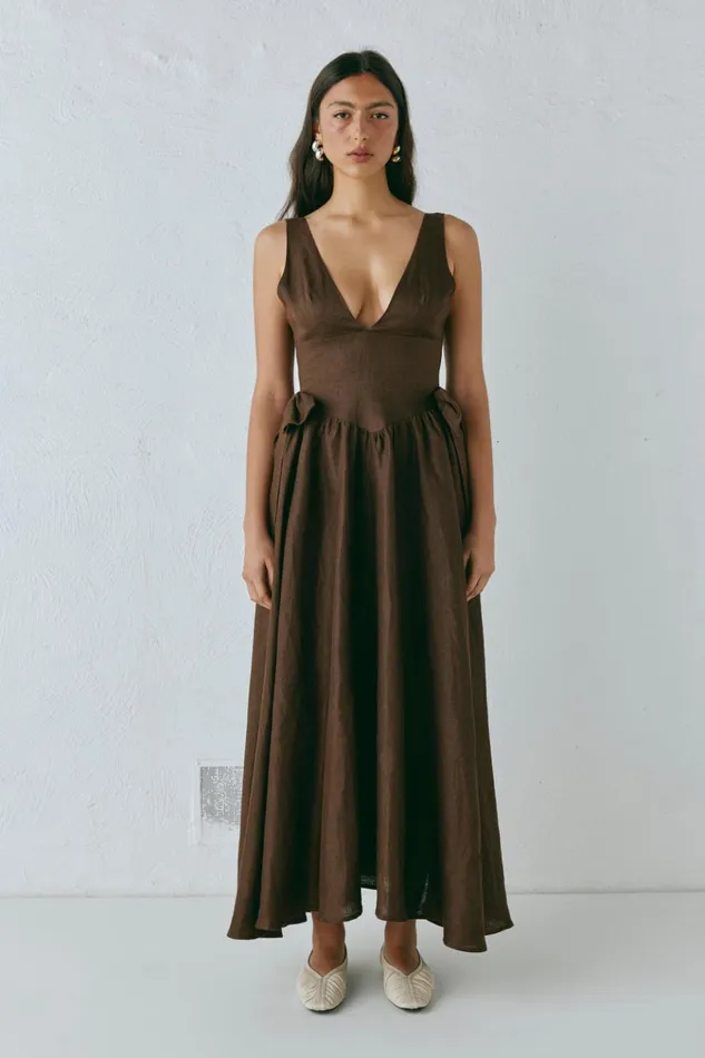 VRG GRL MidiMaxi Dresses Daphne Linen Midi Dress Chocolate 8211 Women VRG GRL MidiMaxi Dresses Daphne Linen Midi Dress Chocolate 8211 Women